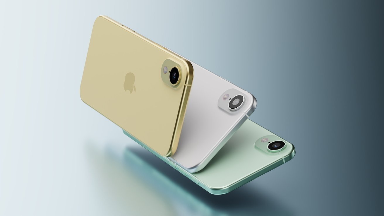 Three sleek smartphones in gold, silver, and green, arranged diagonally against a gradient background, featuring minimalist design and single rear cameras.